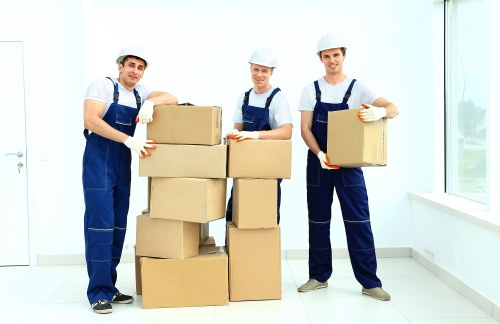 Business relocation team organising office equipment for a Belgravia move